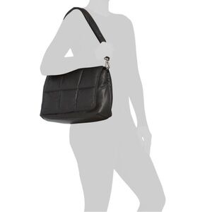 NWT Stylism 100% Leather Puffy Flap Over Large Shoulder/Crossbody Bag in Black.